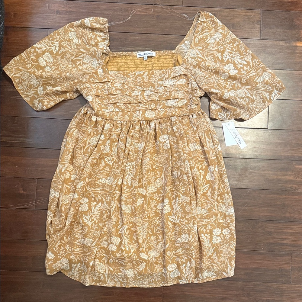 Wallflower Tan and Cream Floral Dress